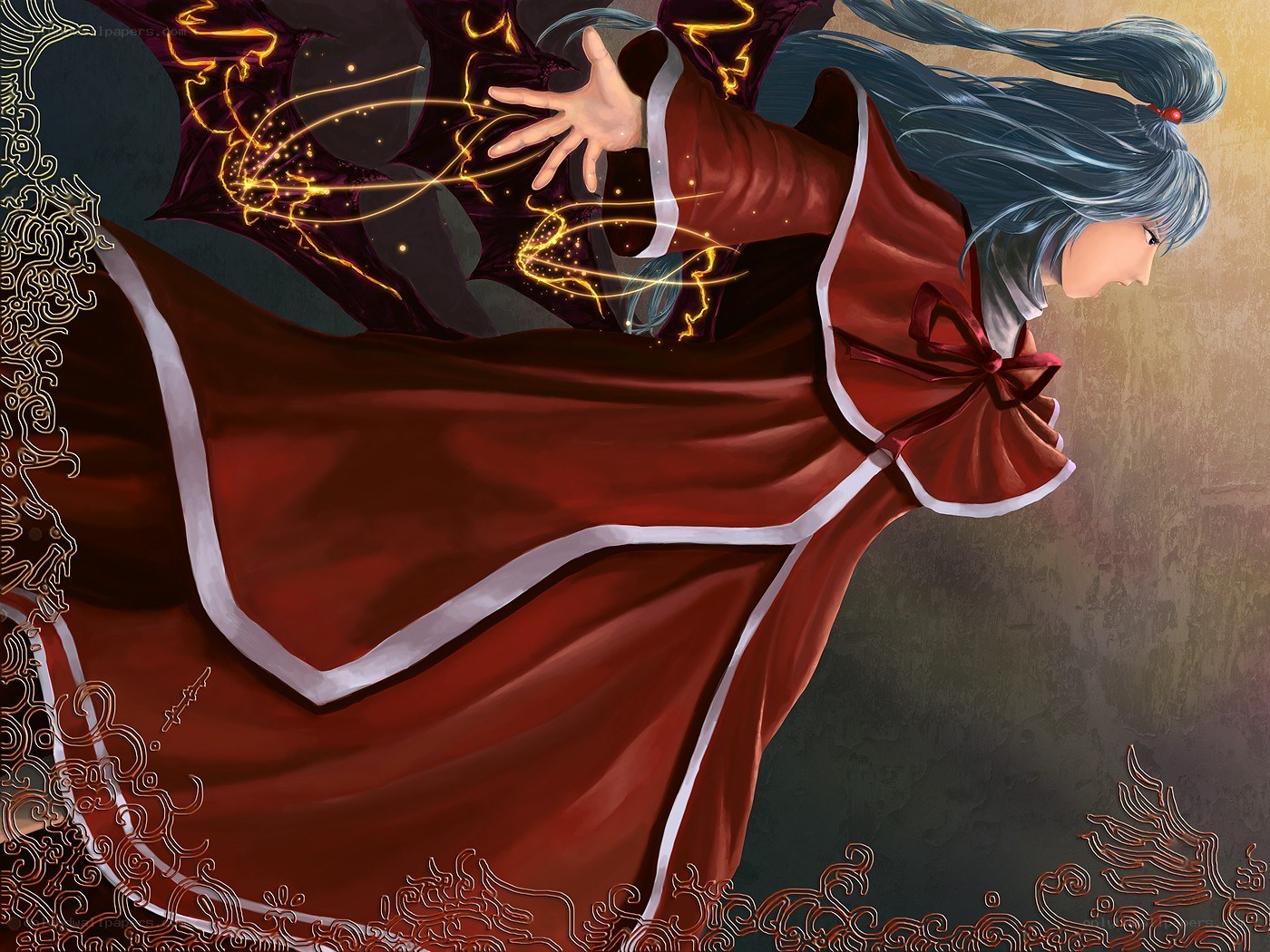 mage casting spell in red robe