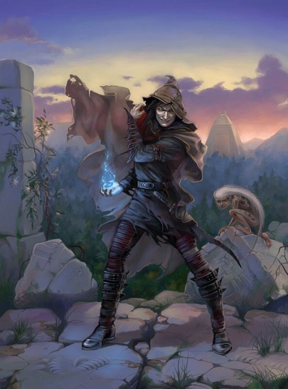 mage casting spell in ruins