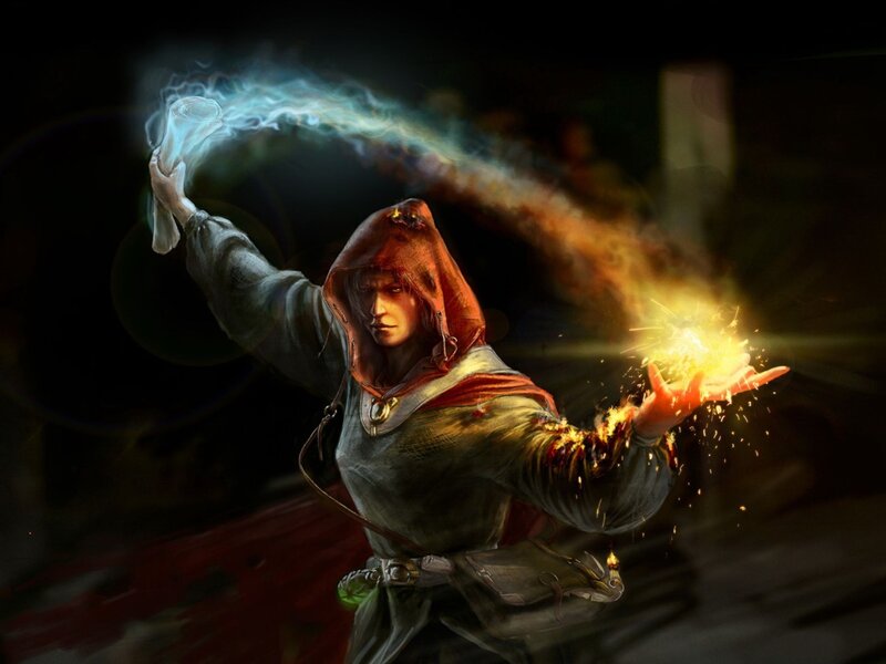 Mage Casting Spell — Red, Dramatic, Night, Digital Art