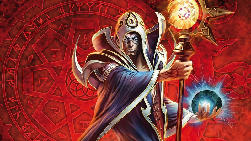 mage casting spell with staff