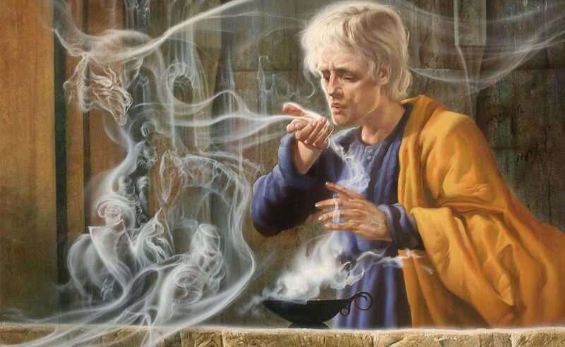 mage conjuring smoke