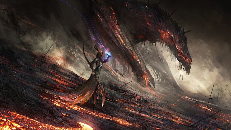 Mage Fighting Dragon