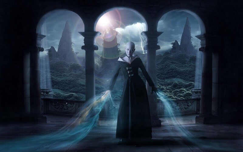 mage in a dark hall