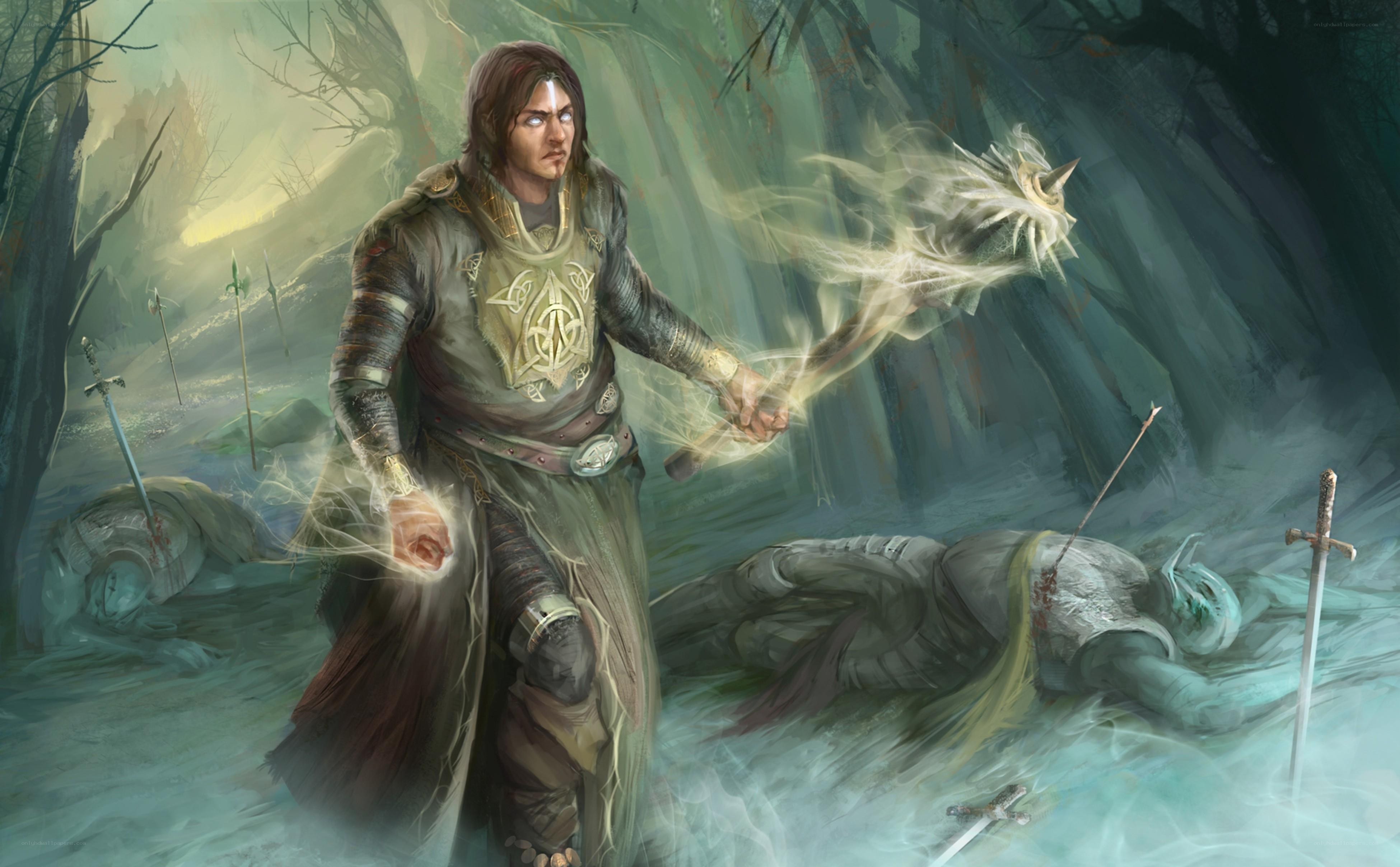 mage in a forest battle
