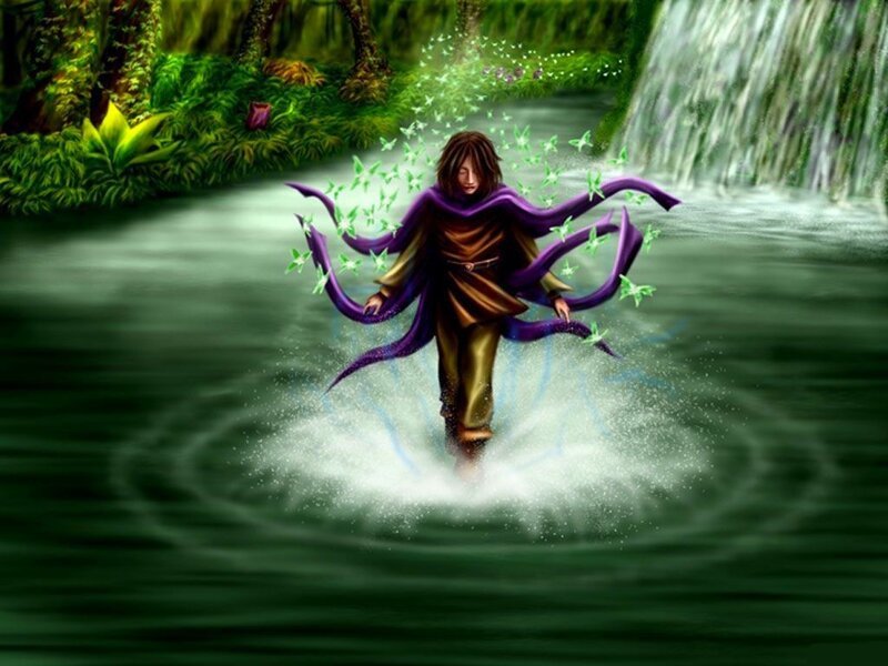 mage in a forest stream