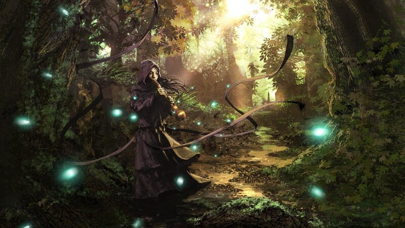 mage in a glowing forest