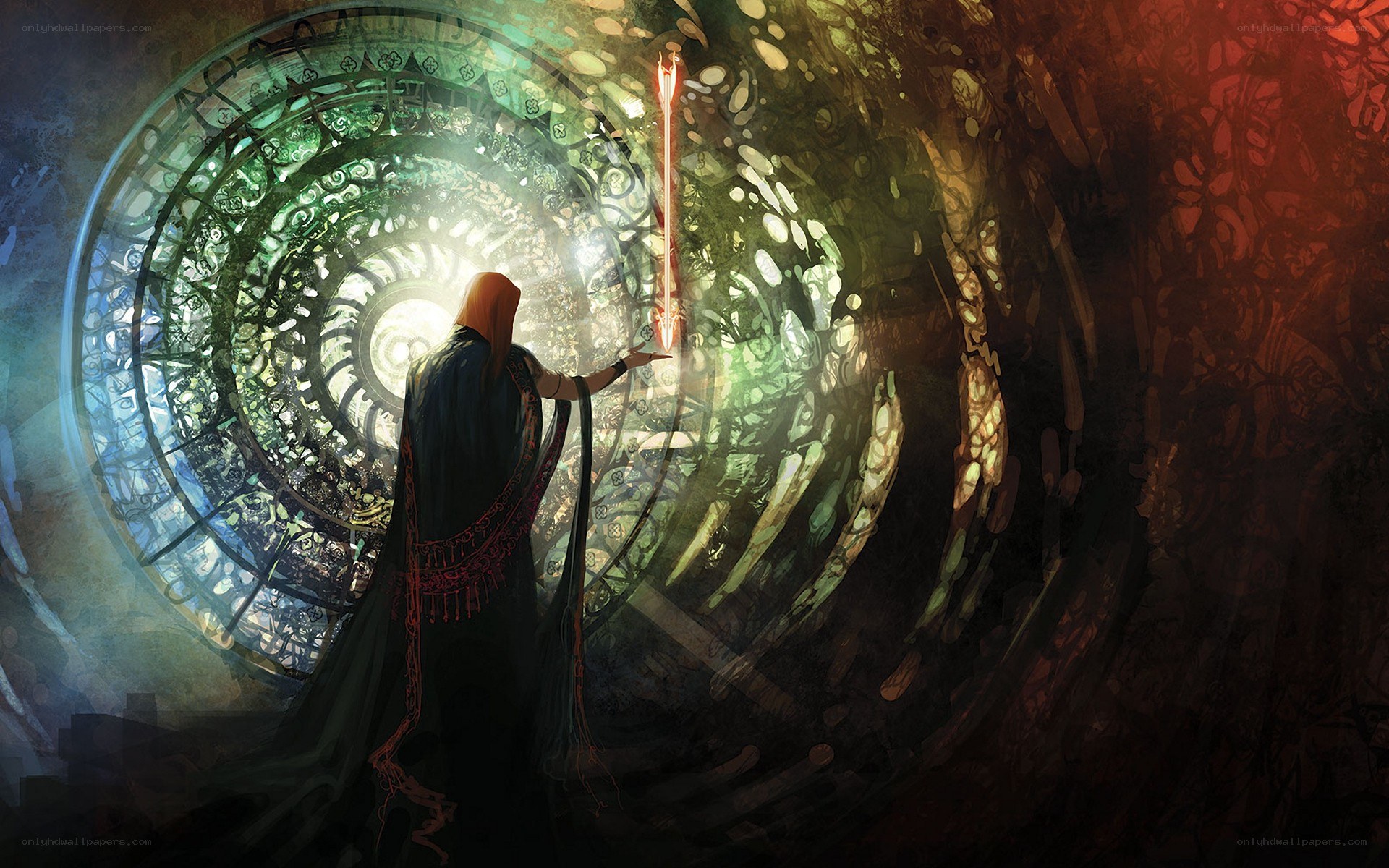 mage in a magical tunnel