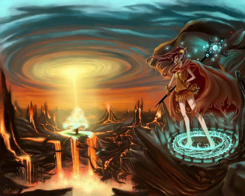 mage in a volcanic landscape