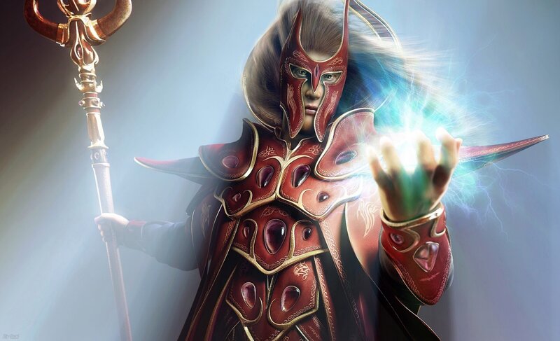 Mage in Red Armor — Dramatic, Digital Art