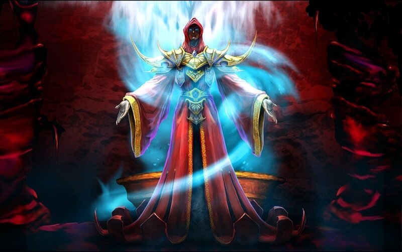 mage in red robes with blue energy