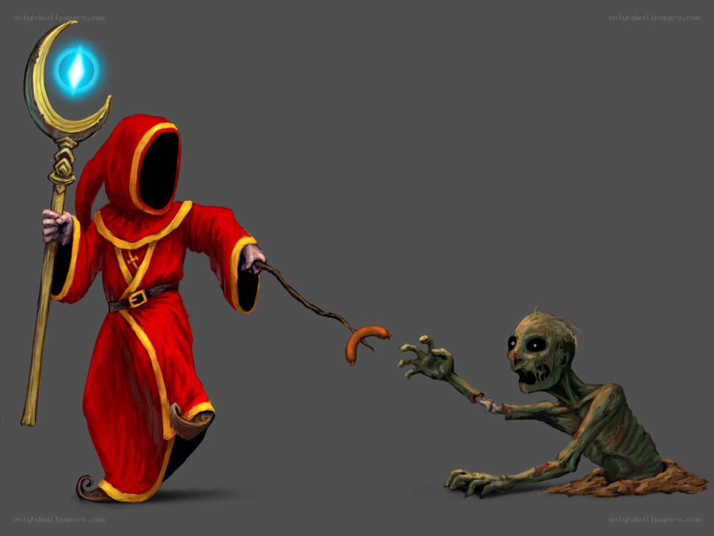 mage luring zombie with sausage