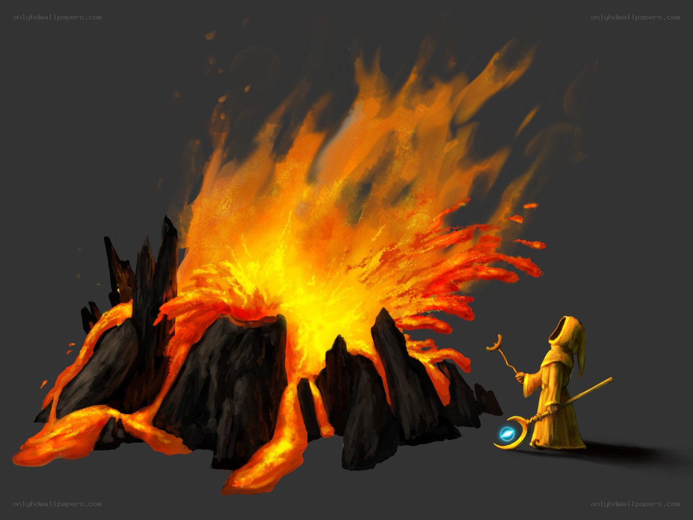 mage near erupting volcano