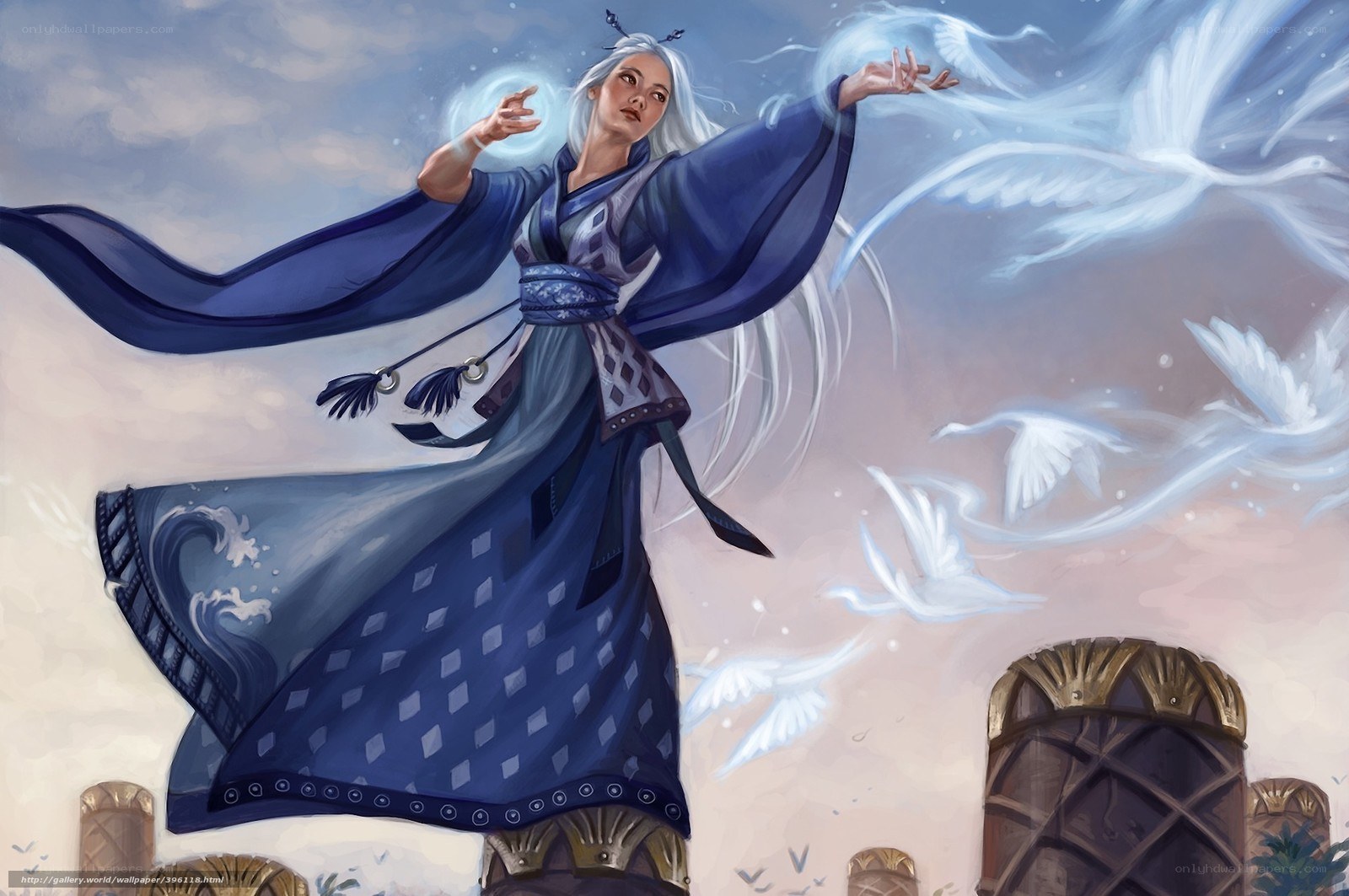 mage summoning white birds