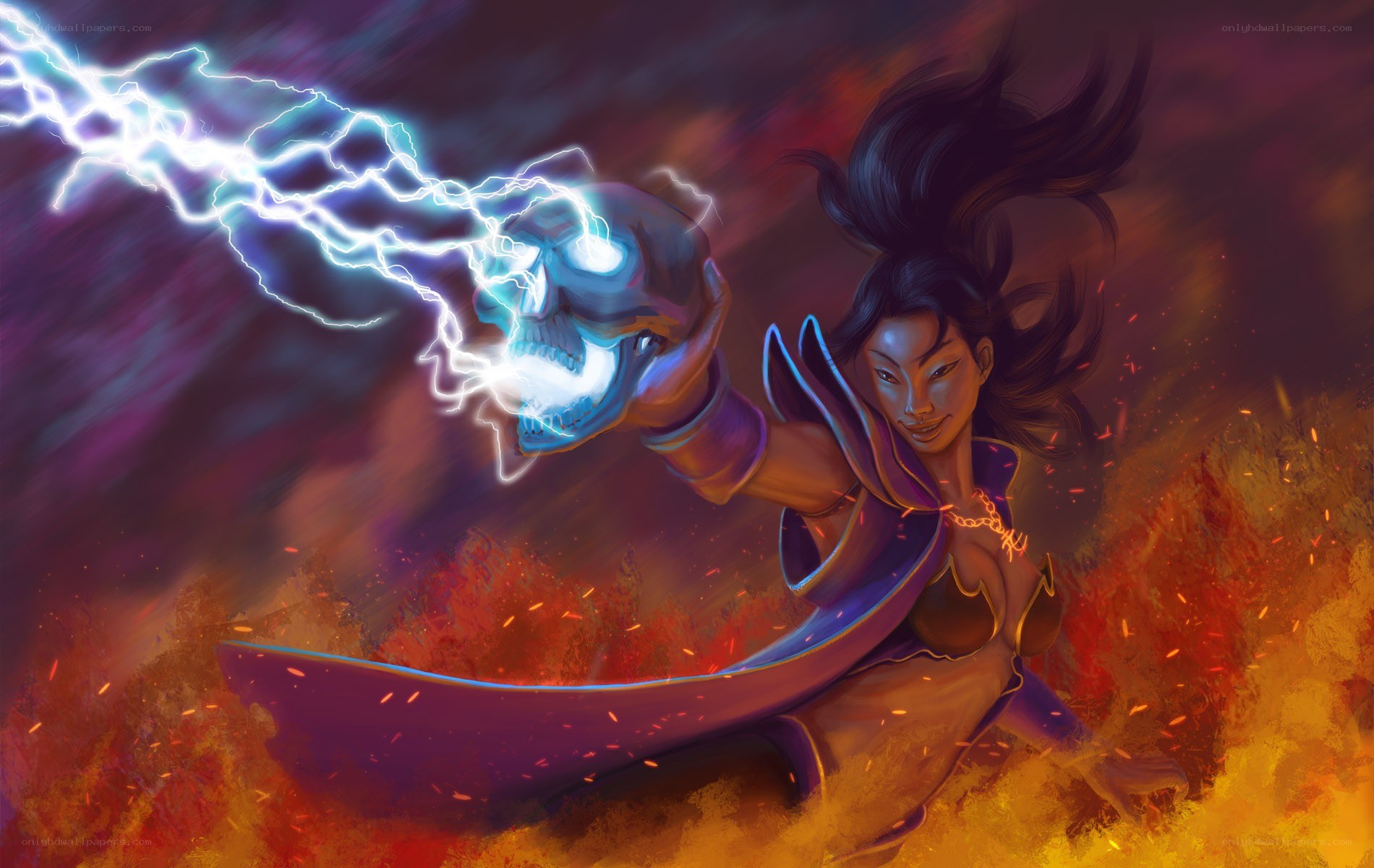 mage wields lightning skull