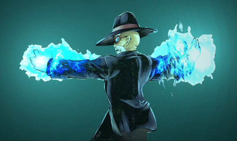 mage with blue energy hands
