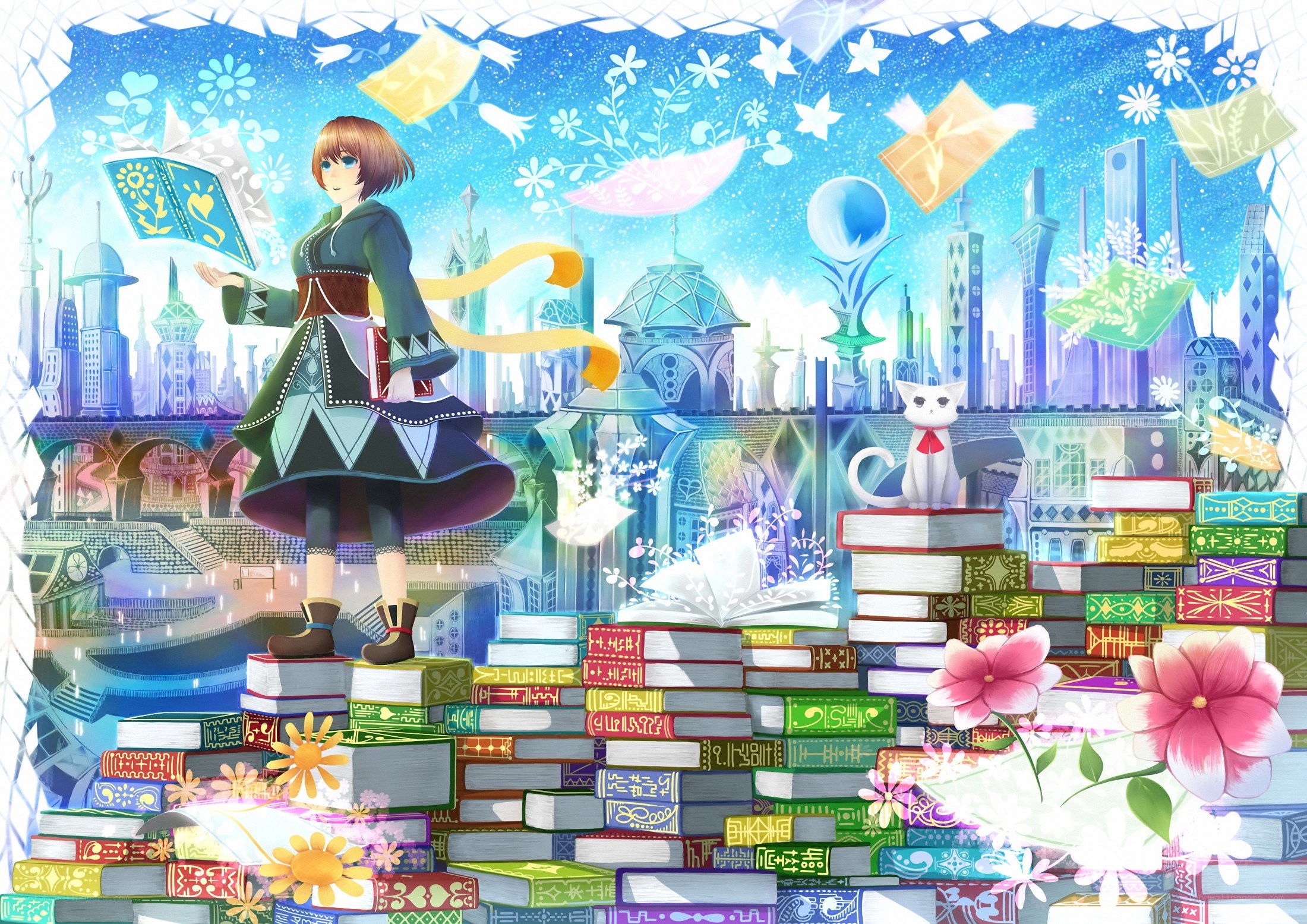 mage with books and cat