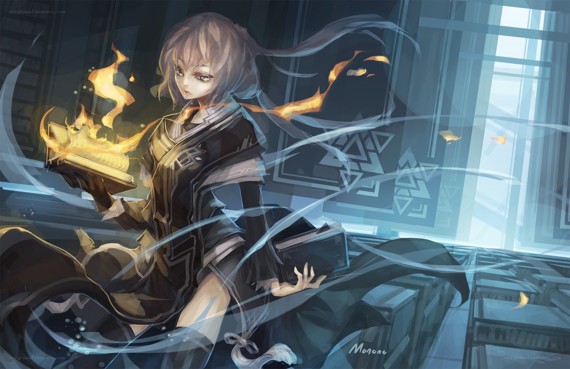 mage with burning book