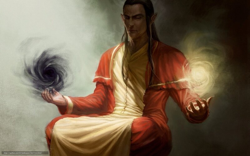 mage with dark and light orbs
