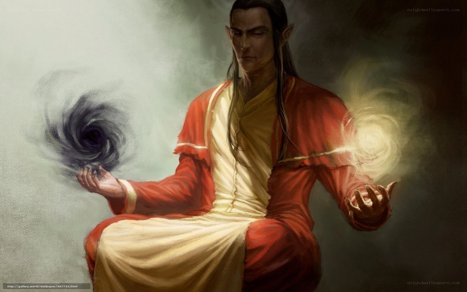 mage with dark and light orbs