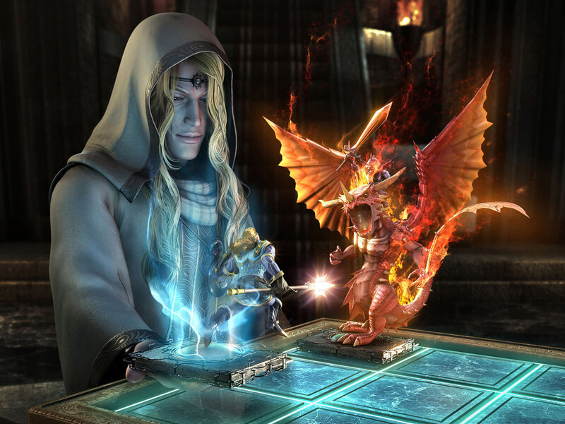 Mage with Dragon Figurine — Blue