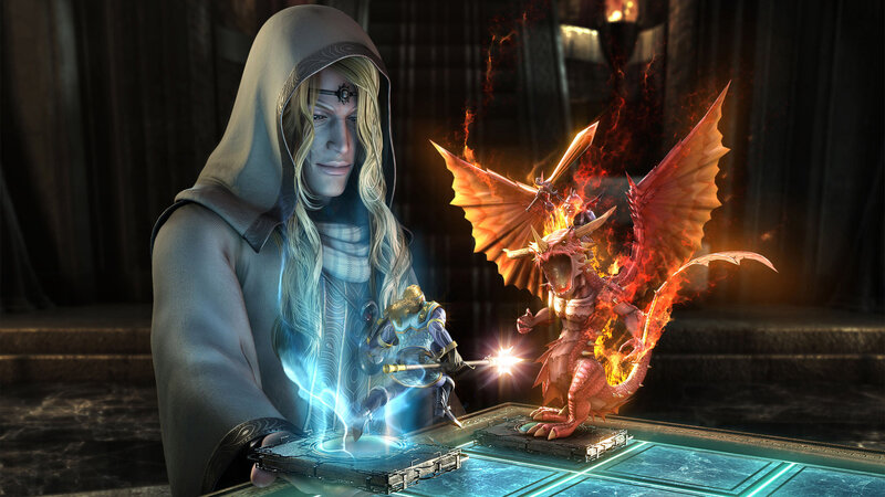 Mage with Dragon Figurines