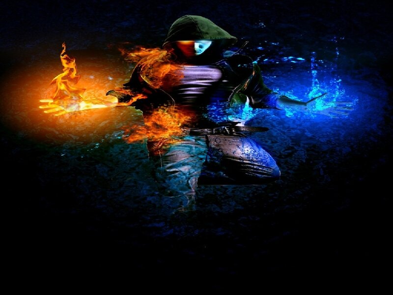 mage with fire and water magic