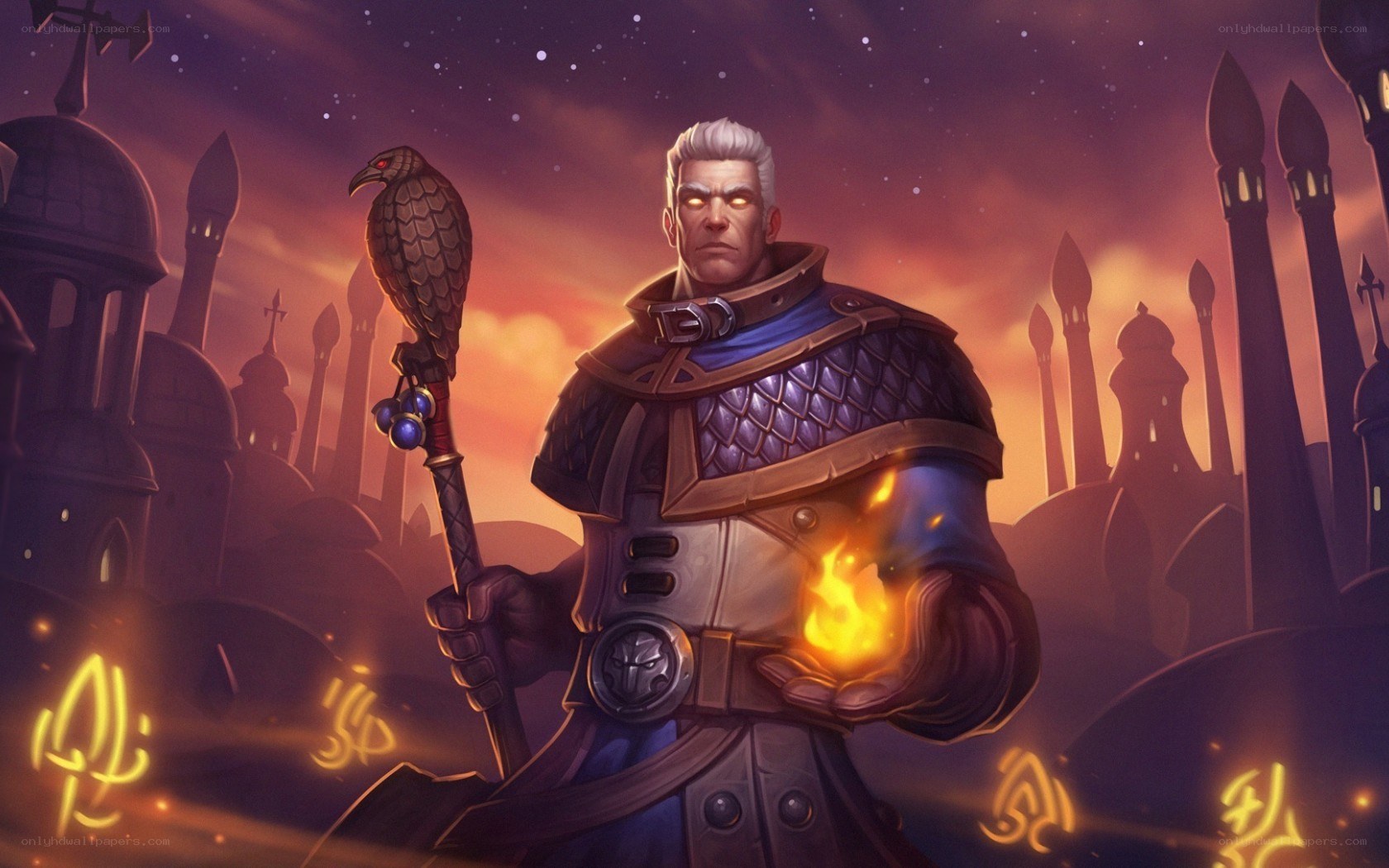 mage with staff and fire