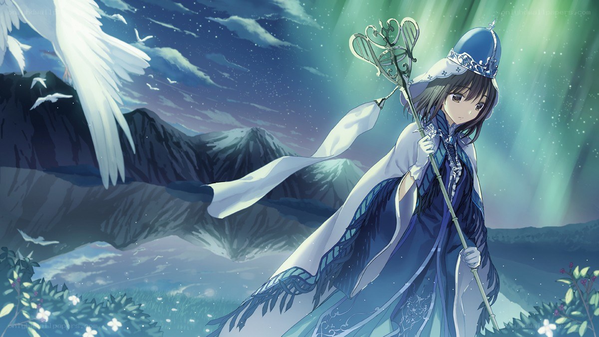 mage with staff in aurora