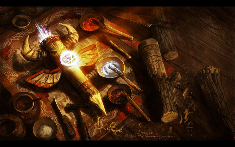 Magical artifact crafting scene