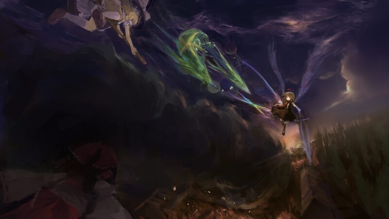 Magical battle in a dark sky
