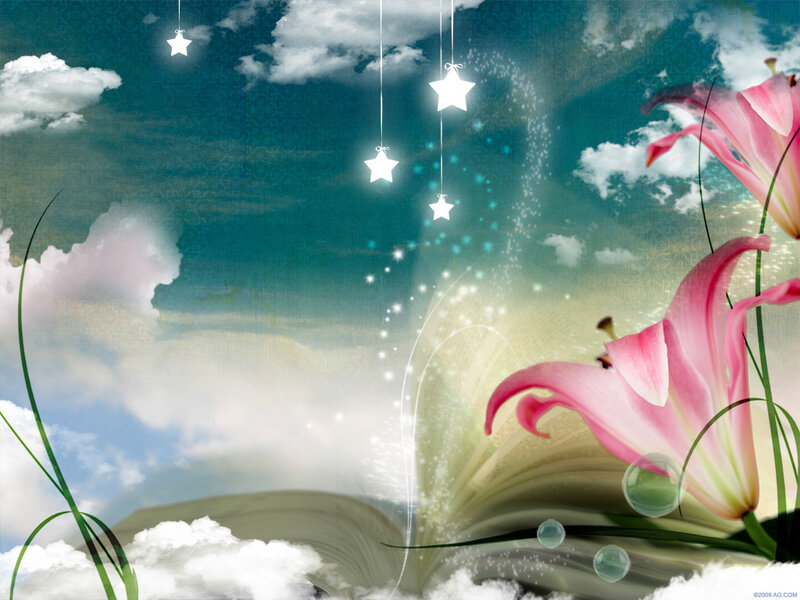 magical book with flowers and stars