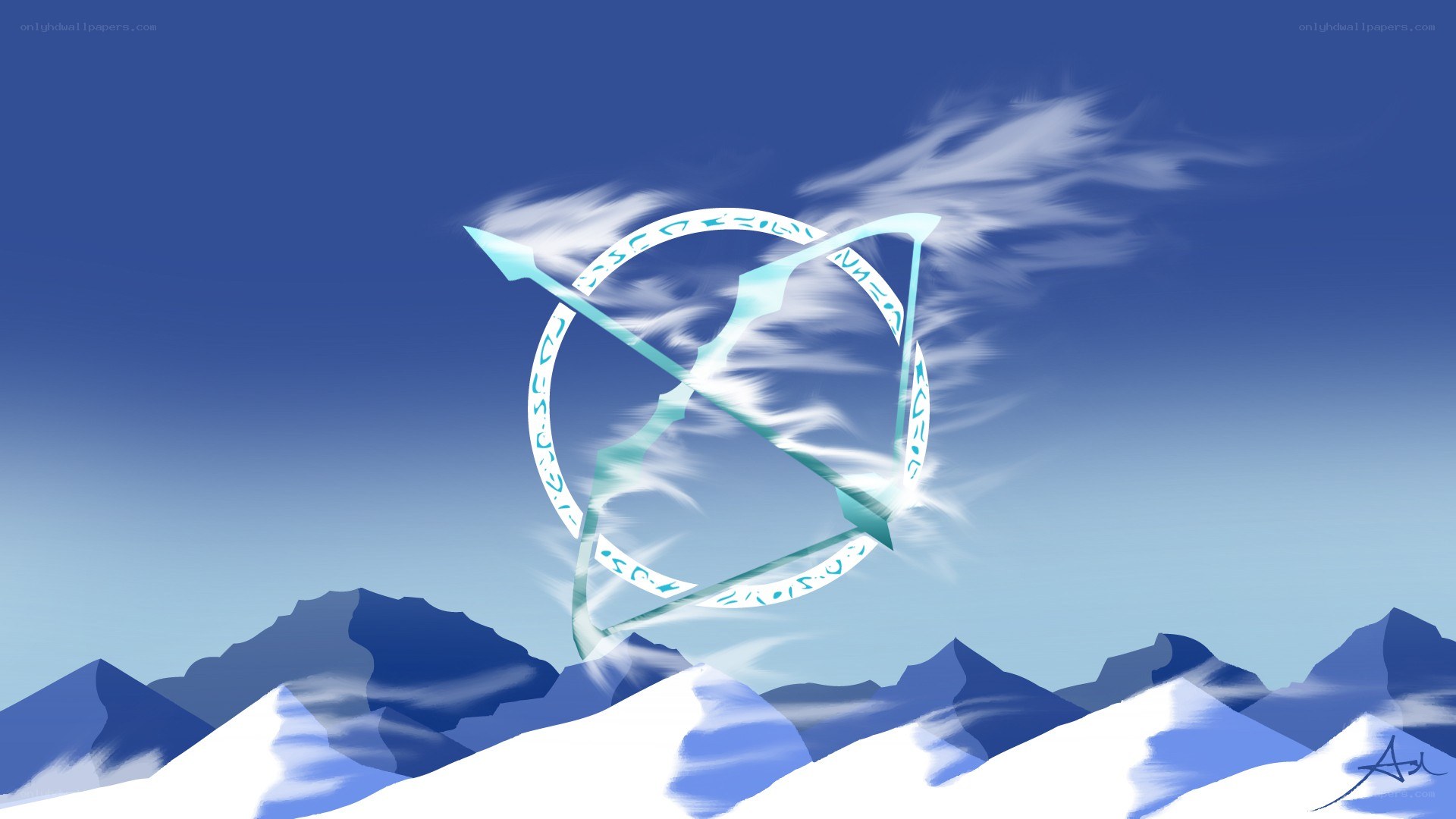 magical bow over snowy mountains