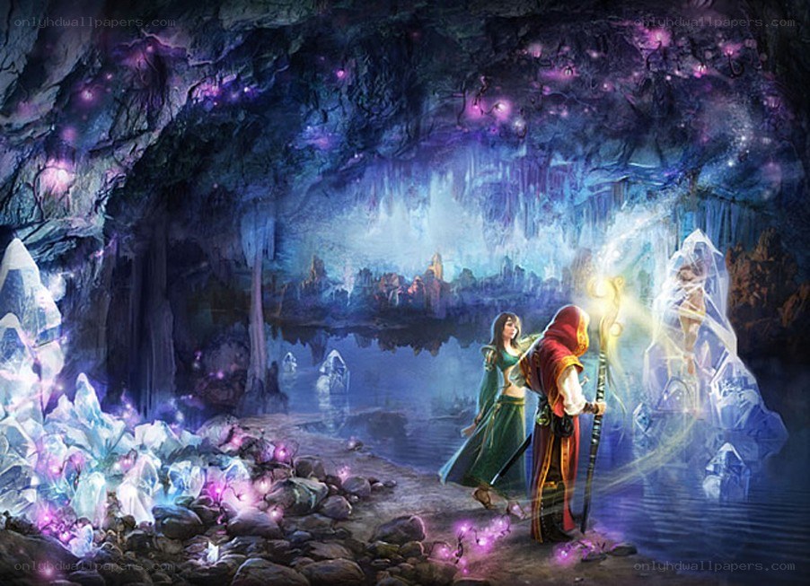 Magical cave with adventurers
