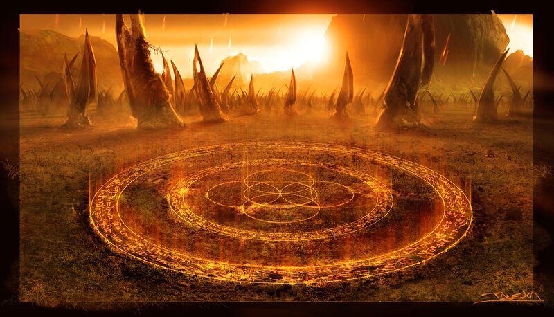 magical circle in a desolate landscape