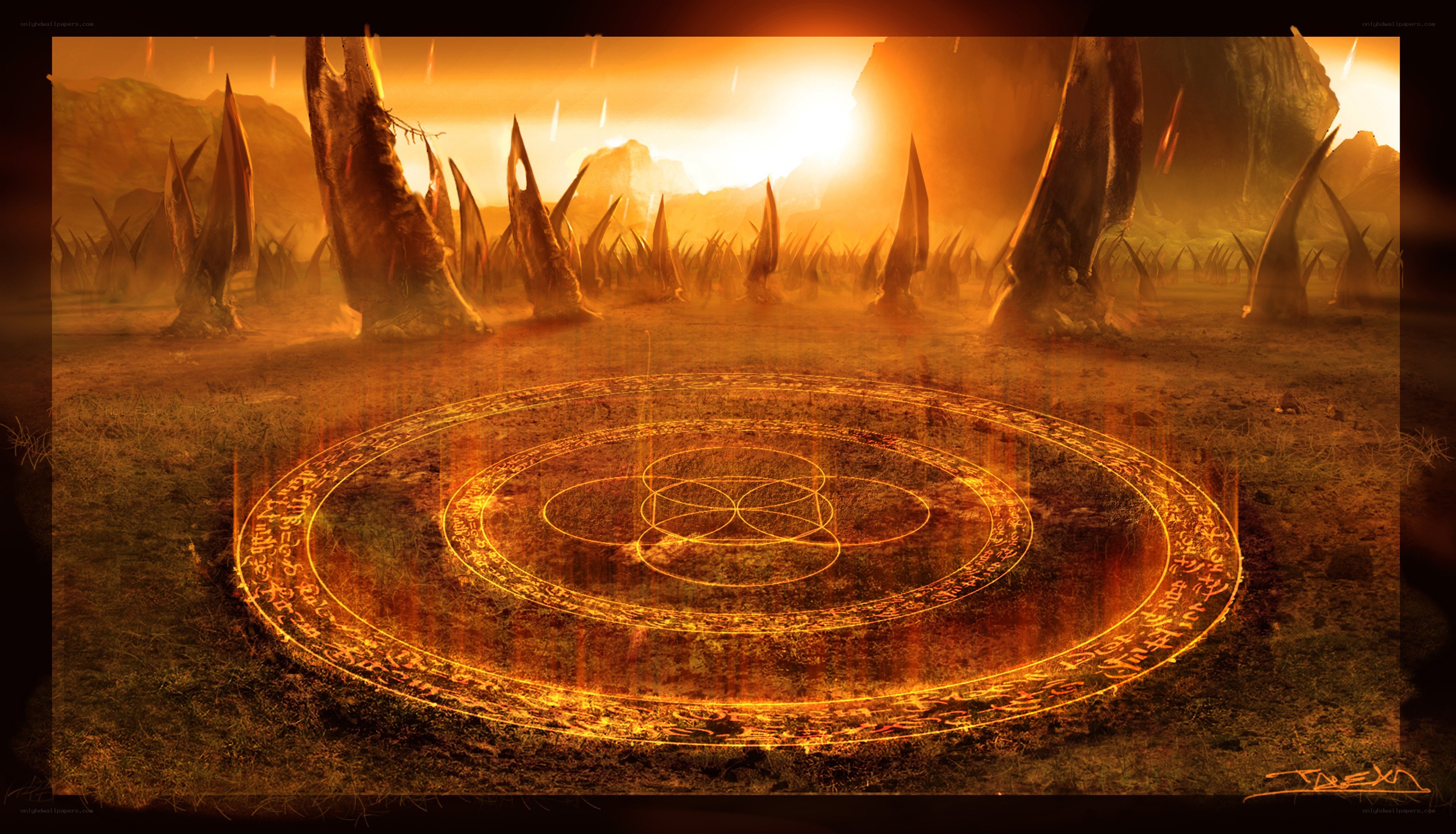 magical circle in a desolate landscape