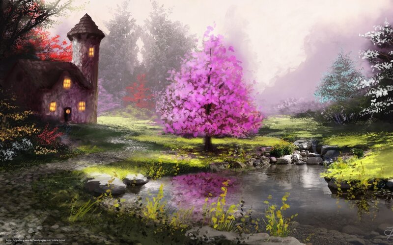 Magical cottage by a stream