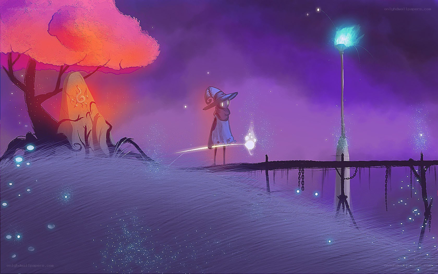 Magical figure on a bridge