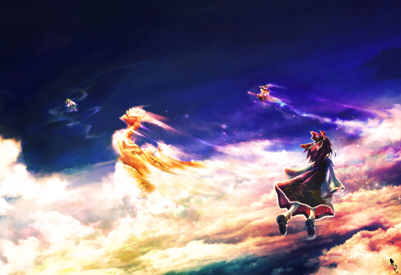 Magical flight through clouds