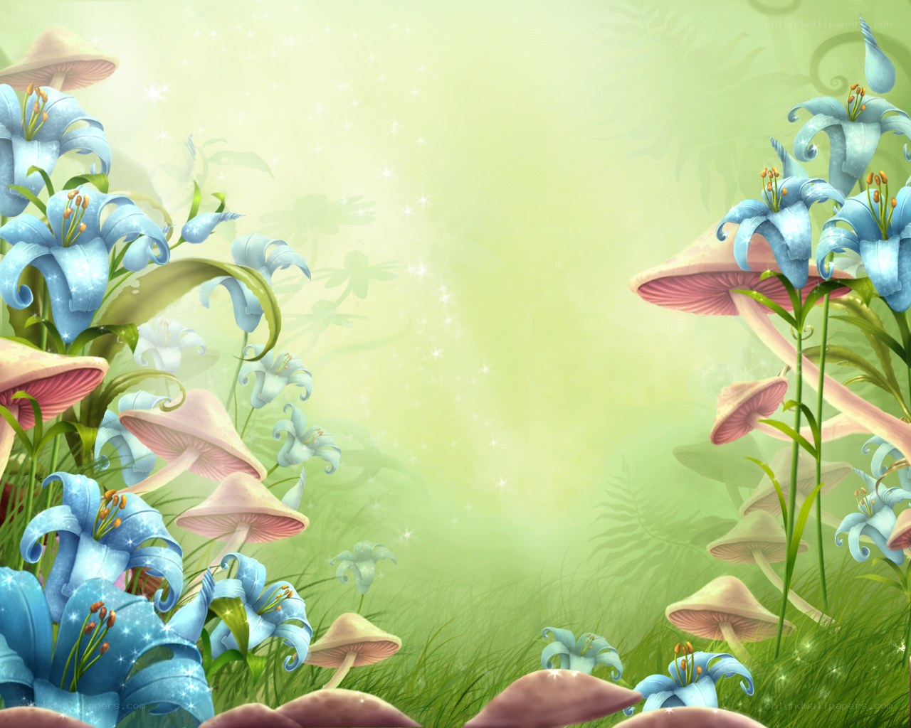 magical forest with blue lilies