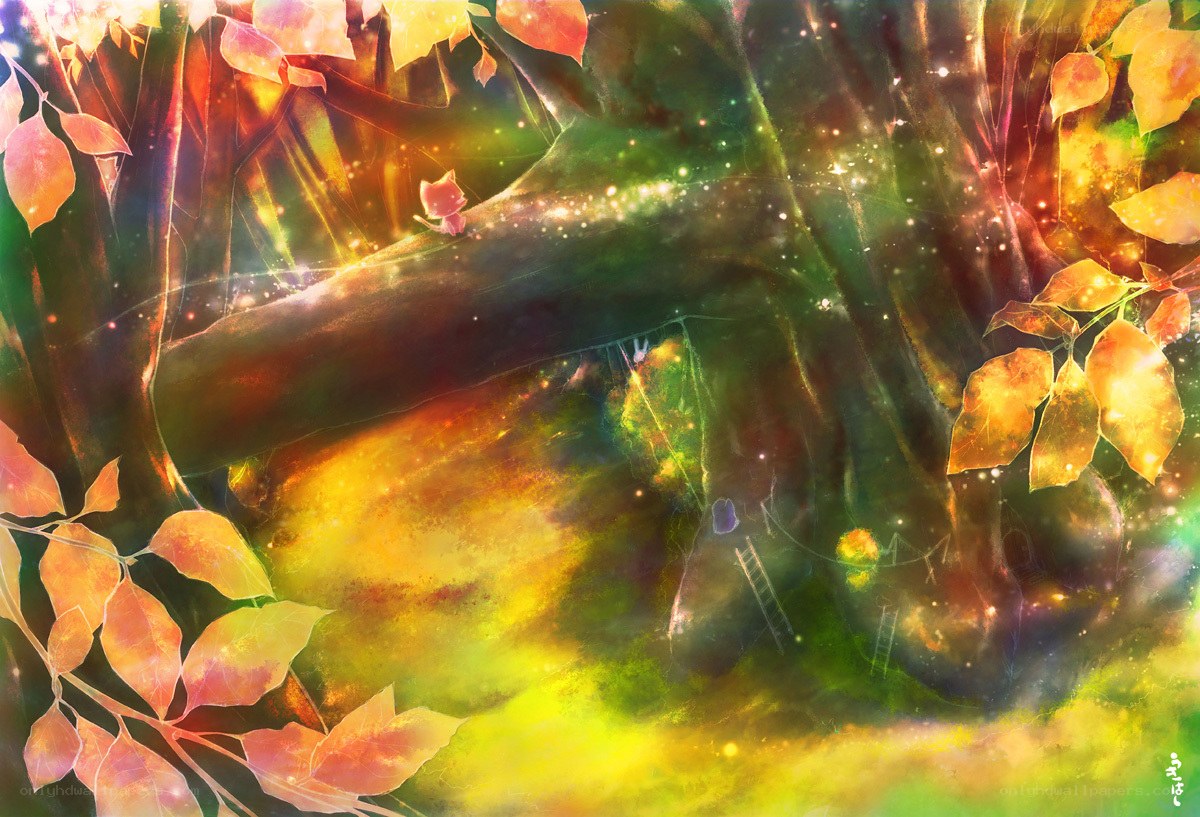 Magical forest with glowing leaves