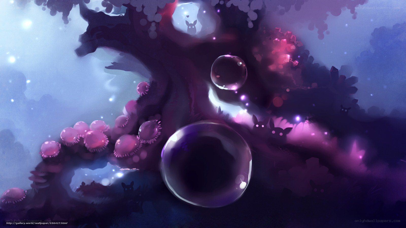 Magical forest with glowing orbs