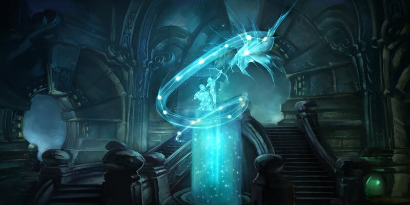 magical fountain in ancient hall