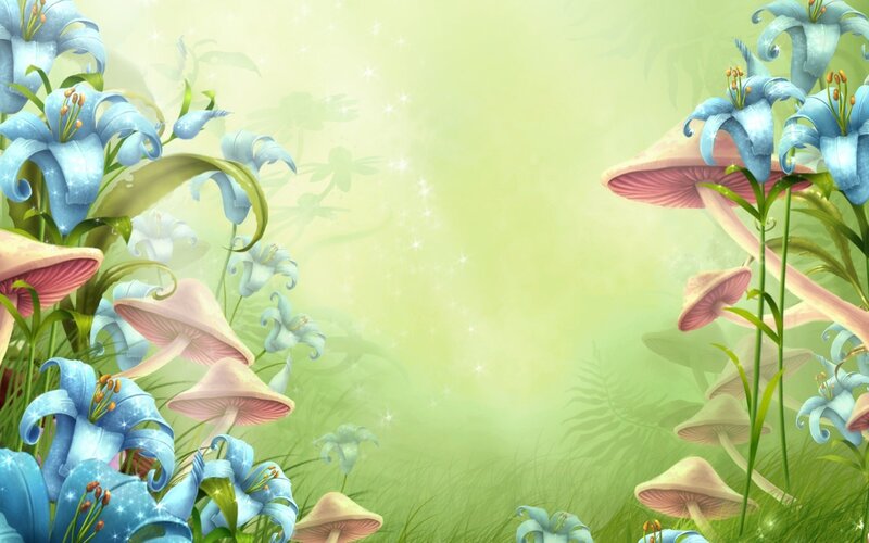 magical garden with blue lilies