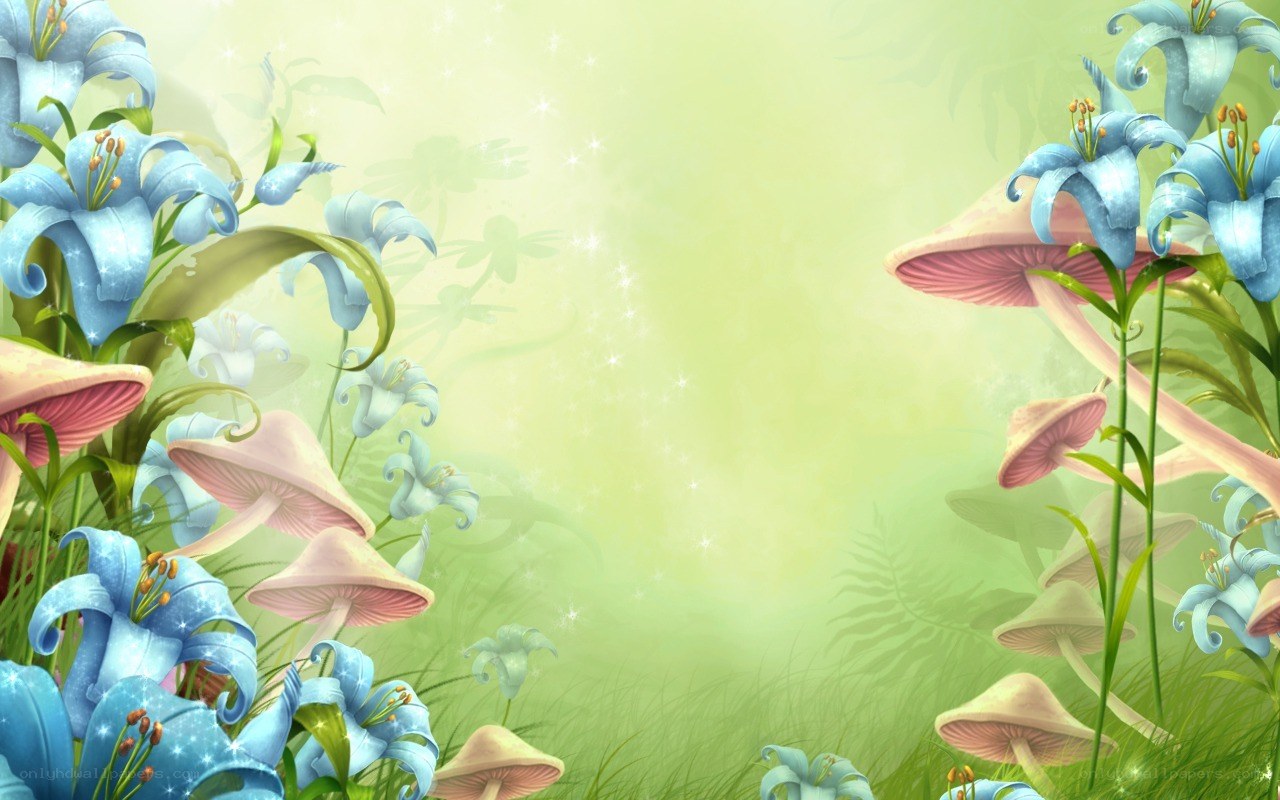 magical garden with blue lilies