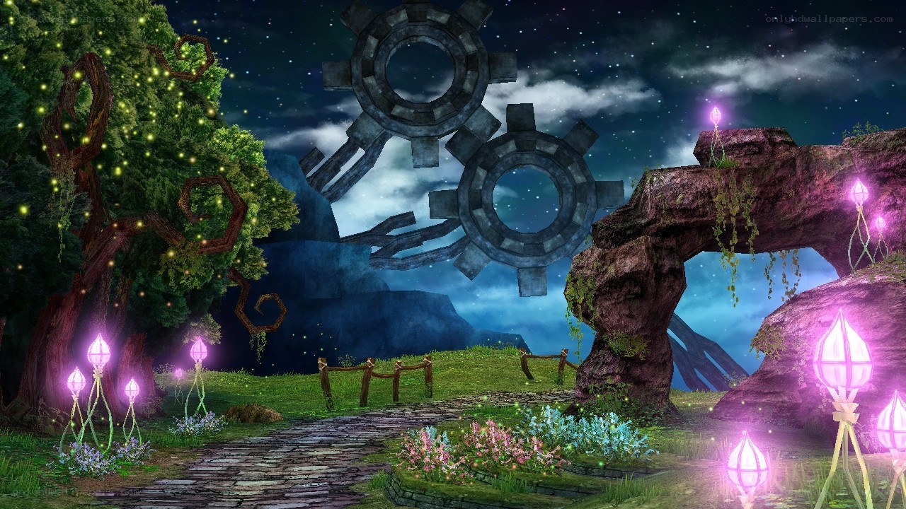 magical garden with glowing lights