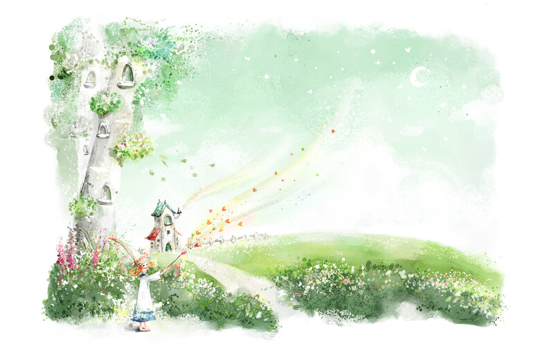 Magical girl in a dreamy landscape