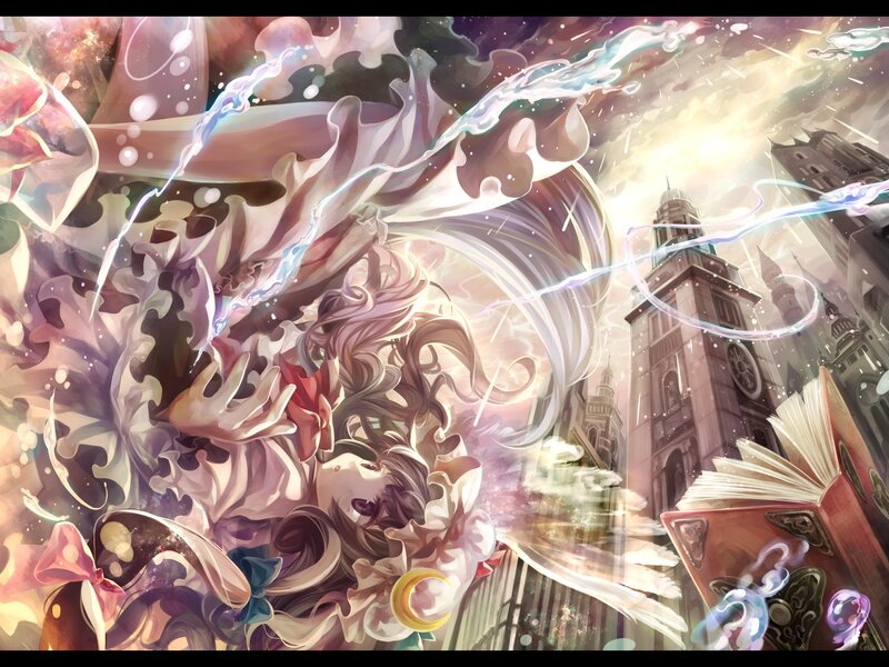 magical girl with book and city