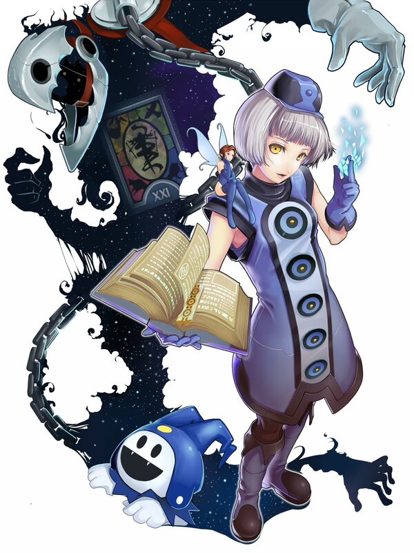 Magical girl with book and creatures