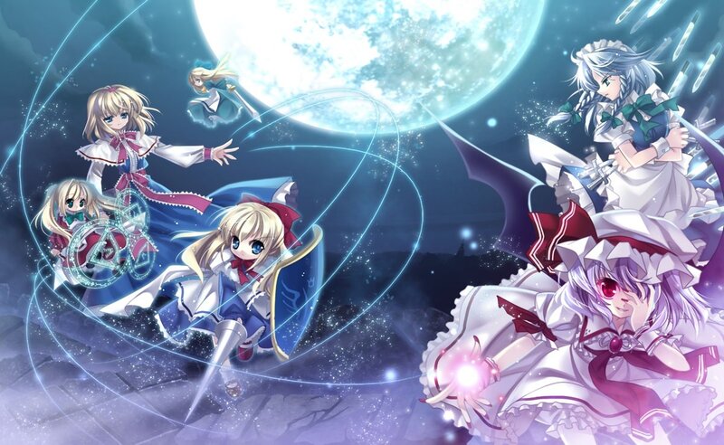 Magical girls in a moonlit battle