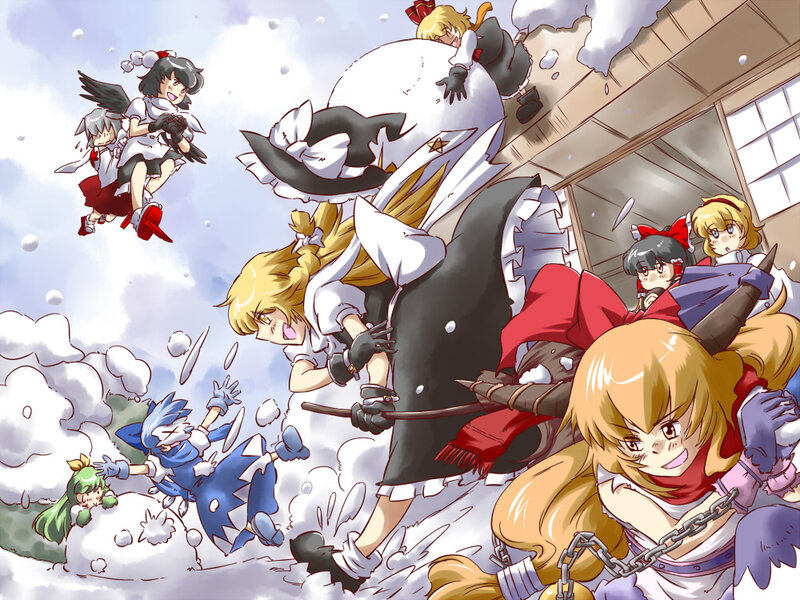 Magical girls in a snowball fight